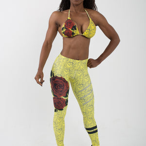 RED ROSES ON YELLOW LEGGINGS - Escala Activewear