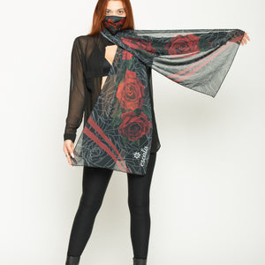 Red Roses Scarf and Face Mask Set - Escala Activewear