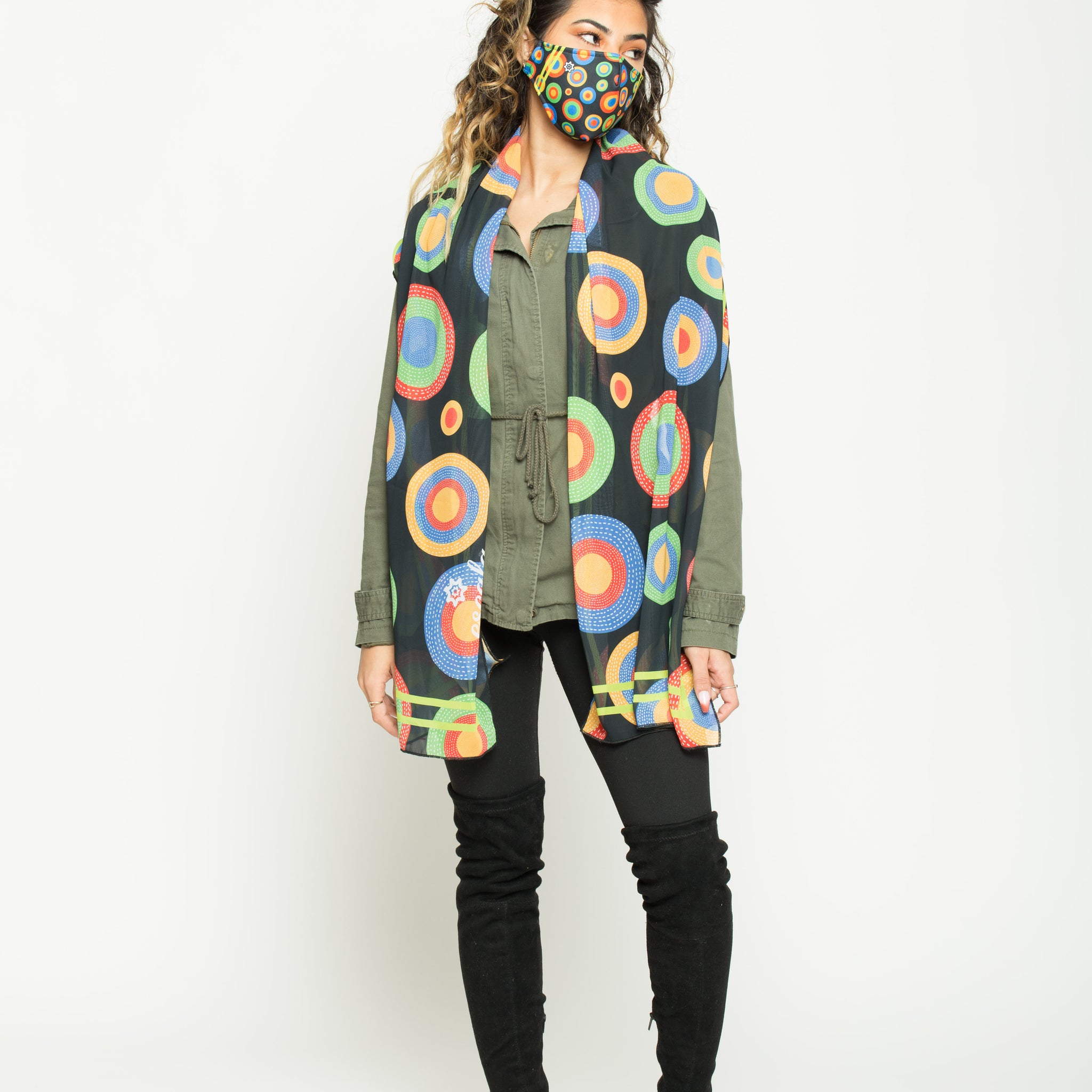 Black Circles Scarf and Face Mask Set - Escala Activewear