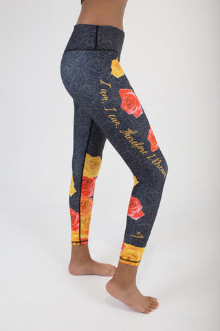 I AM I CAN | ORANGE YELLOW ROSES ON GREY TOP - Escala Activewear