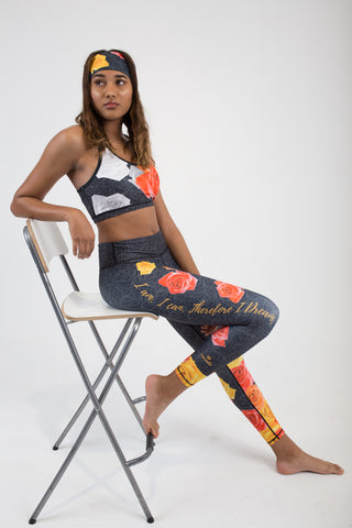 I AM I CAN | ORANGE YELLOW ROSES ON GREY TOP - Escala Activewear