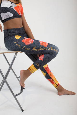 I AM I CAN | ORANGE YELLOW ROSES ON GREY TOP - Escala Activewear