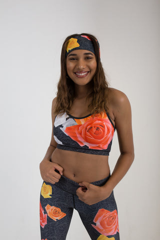 I AM I CAN | ORANGE YELLOW ROSES ON GREY TOP - Escala Activewear