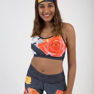 I AM I CAN | ORANGE YELLOW ROSES ON GREY TOP - Escala Activewear