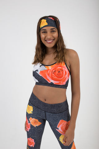 I AM I CAN | ORANGE YELLOW ROSES ON GREY TOP - Escala Activewear