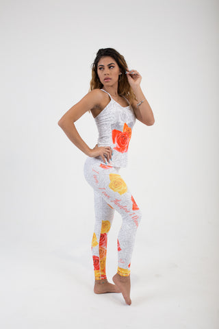 SOPHIA TOP WITH ORANGE YELLOW ROSES - Escala Activewear