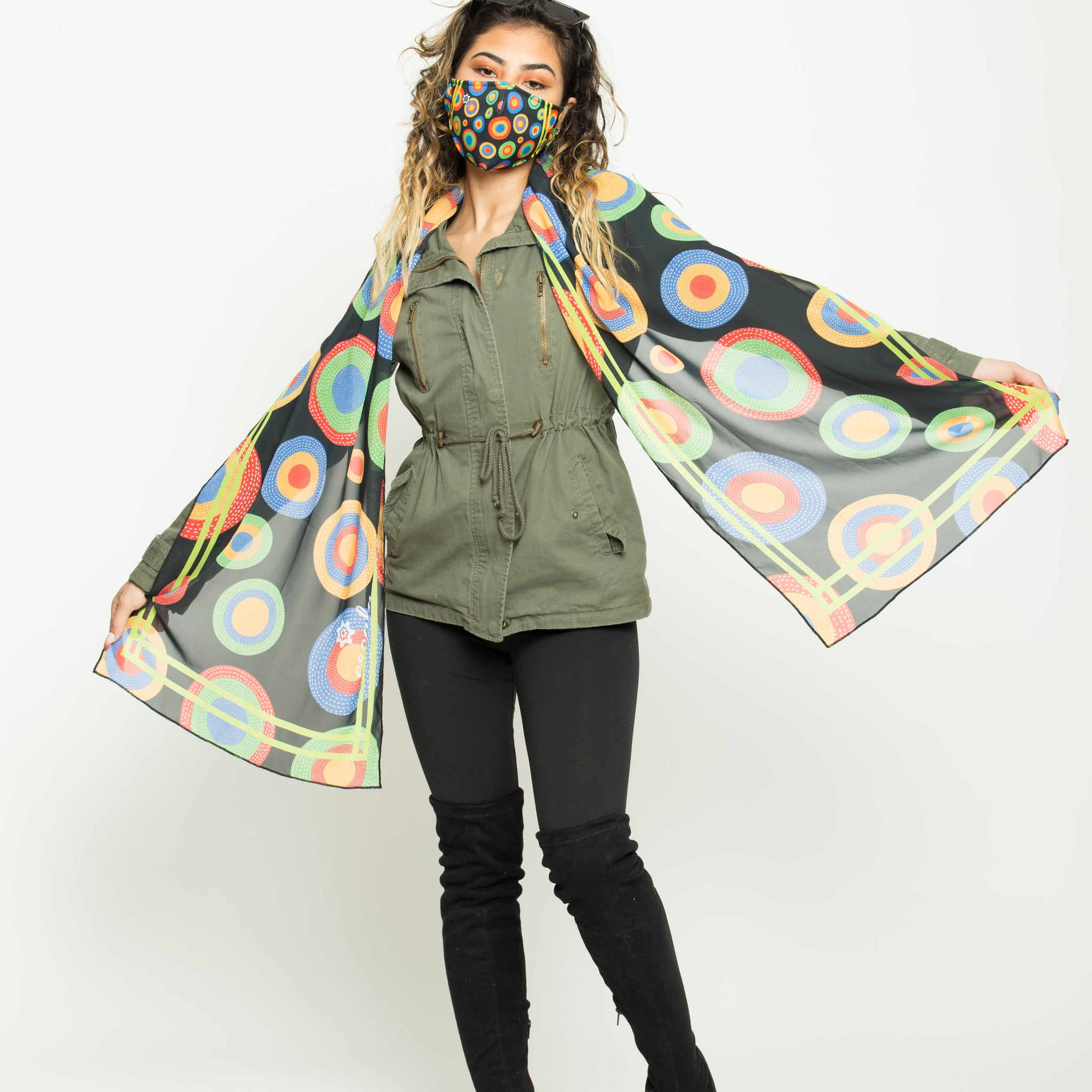Black Circles Scarf and Face Mask Set - Escala Activewear
