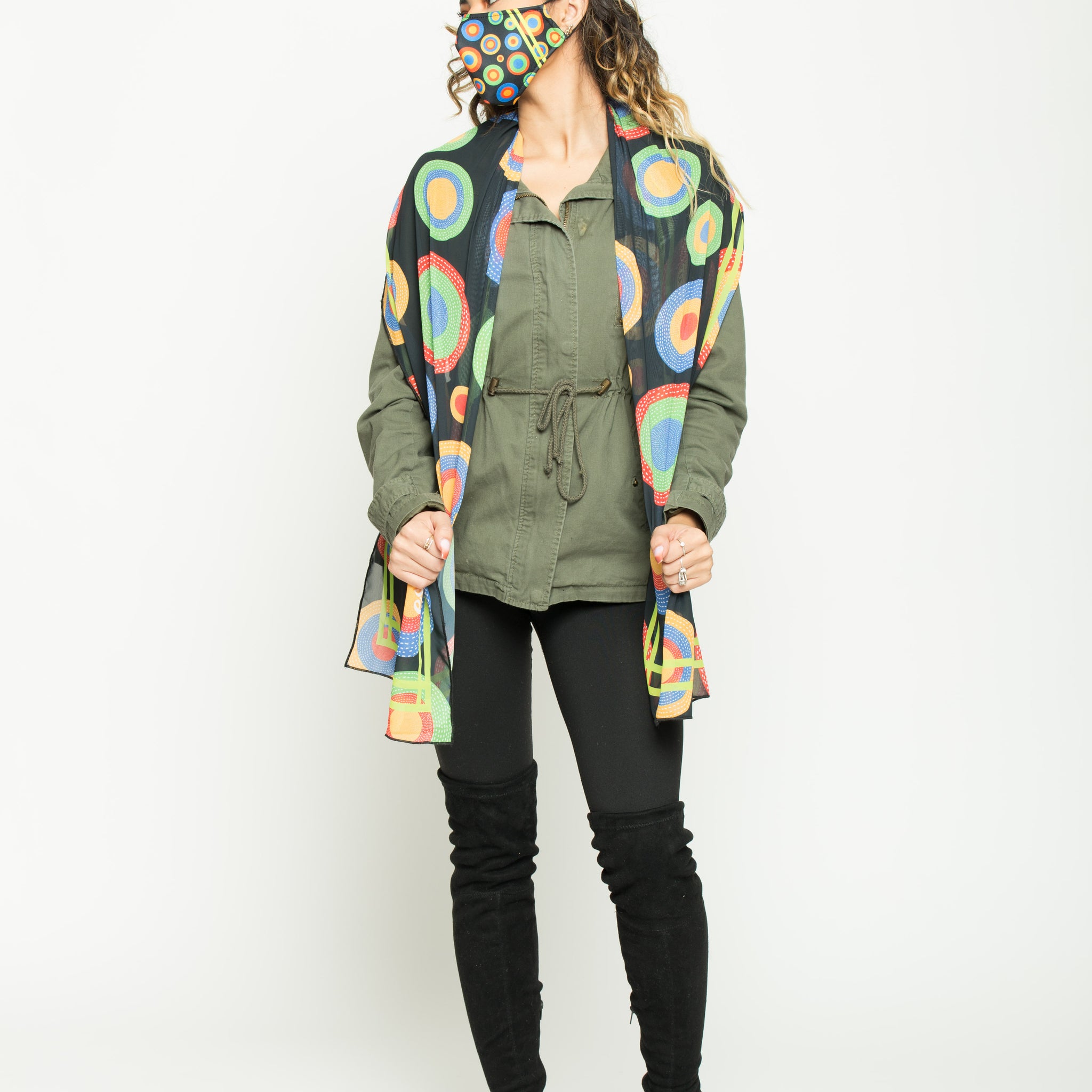 Black Circles Scarf and Face Mask Set - Escala Activewear